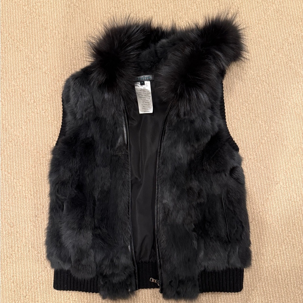 Luxurious navy genuine rabbit fur vest by Jocelyn
